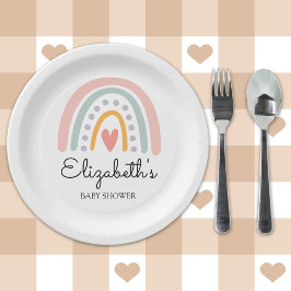 Prato De Papel Pastel Boho Rainbow Baby Shower for a Girl