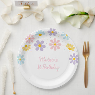 Prato De Papel Pastel Daisy Flower Birthday