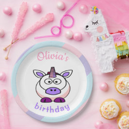 Prato De Papel Pastel de aniversário personalizado unicórnio colo