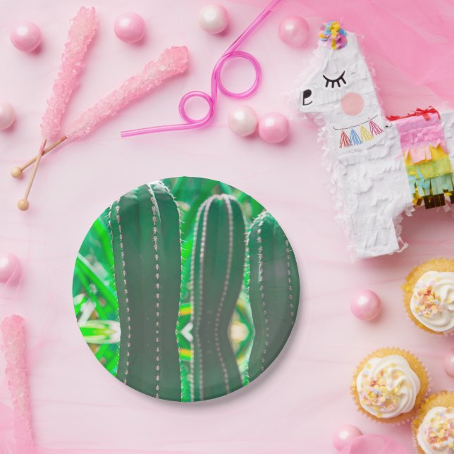 Prato De Papel Pastel de cacto verde deixa pastel (Festa)