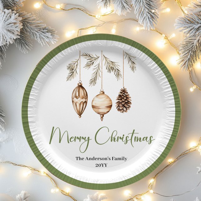Prato De Papel Pastel Earthy Christmas Personalized Family Plates (Pastel Earthy Christmas Personalized Family Plates)