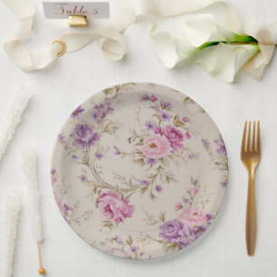 Prato De Papel Pastel Elegante e Blooms do Jardim Roxo"