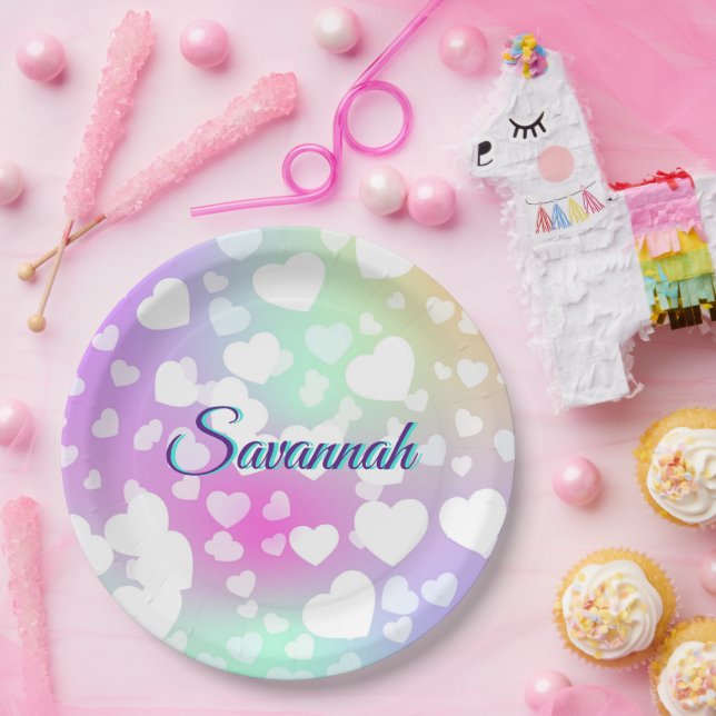 Prato De Papel Pastel Falling Hearts Personalizado (Festa)