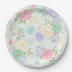 Prato De Papel Pastel Floral Party Placas