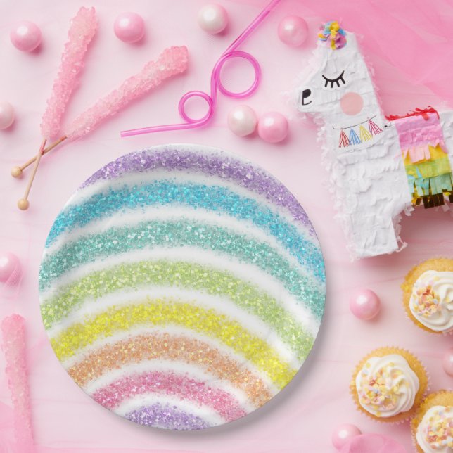Prato De Papel Pastel Glitter Rainbow (Festa)