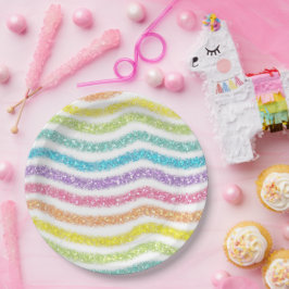 Prato De Papel Pastel Glitter Rainbow