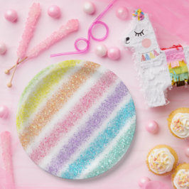 Prato De Papel Pastel Glitter Rainbow