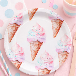 Prato De Papel Pastel Ice Cream Cone Party Plates | Sweet Birthda