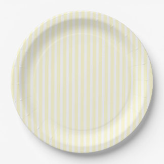 Prato De Papel Pastel Lemon Yellow e White Stripes Pale Yellow