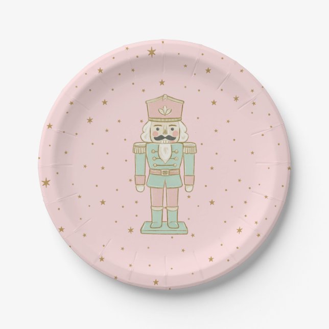 Prato De Papel "Pastel Nutcracker Party Plate – Whimsical Holiday (Frente)