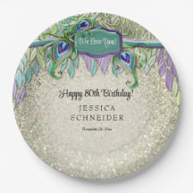 Pastel Peacock Art Nouveau Aniversário Placa de Pa