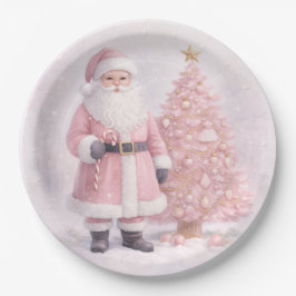 Prato De Papel Pastel Pink Christmas Santa 