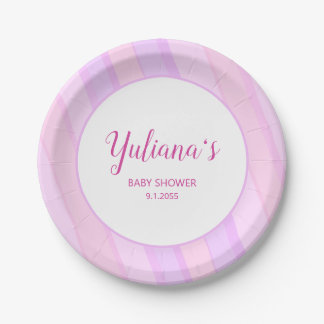 Prato De Papel Pastel Pink Purple Striped Cute Girly Design