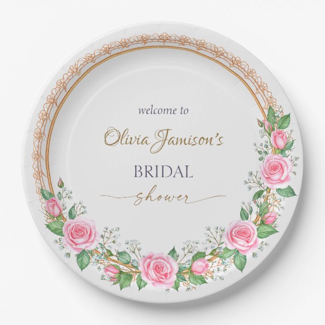 Prato De Papel Pastel Pink Roses & Baby’s Breath Bridal Wreath (Frente)