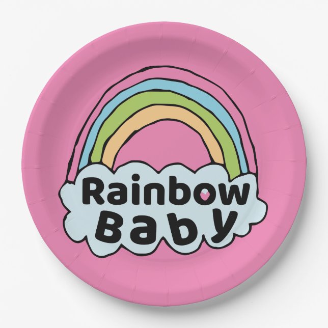 Prato De Papel Pastel Rainbow Bebê Bênção Milagre de Nascimento (Frente)