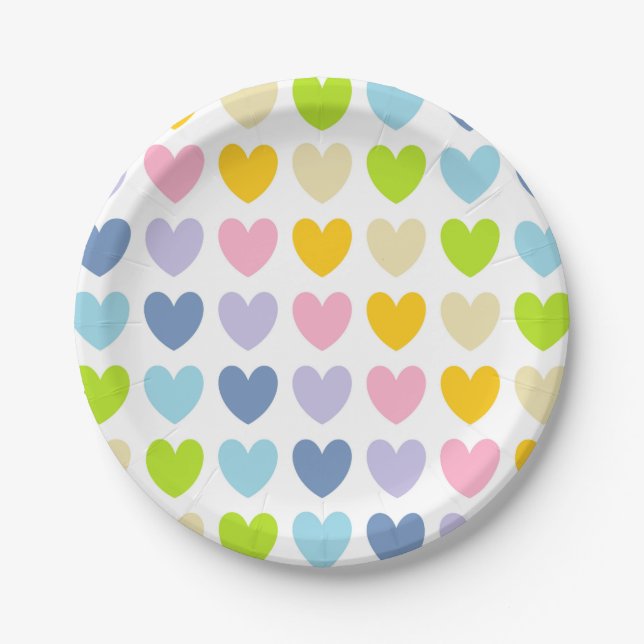 Prato De Papel Pastel Rainbow Hearts (Frente)