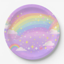 Prato De Papel Pastel Rainbow Neurospicy Party Paper Plates