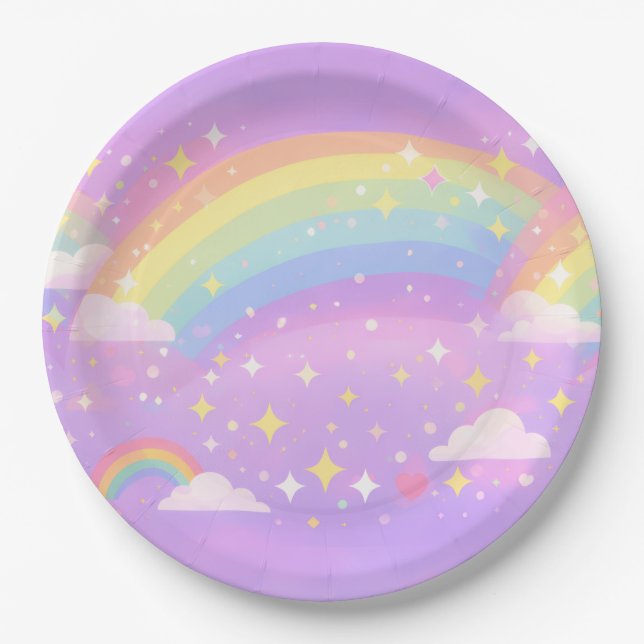 Prato De Papel Pastel Rainbow Neurospicy Party Paper Plates (Frente)