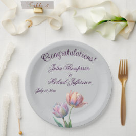 Prato De Papel Pastel romântico e poético Tulipas Aquarela