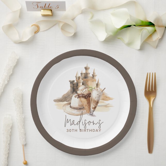 Prato De Papel Pastel Sand Elegant Beach Party Personalizado (Casamento)