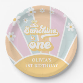 Prato De Papel Pastel sol retro margarida boho primeiro aniversár