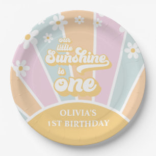 Prato De Papel Pastel sol retro margarida boho primeiro aniversár