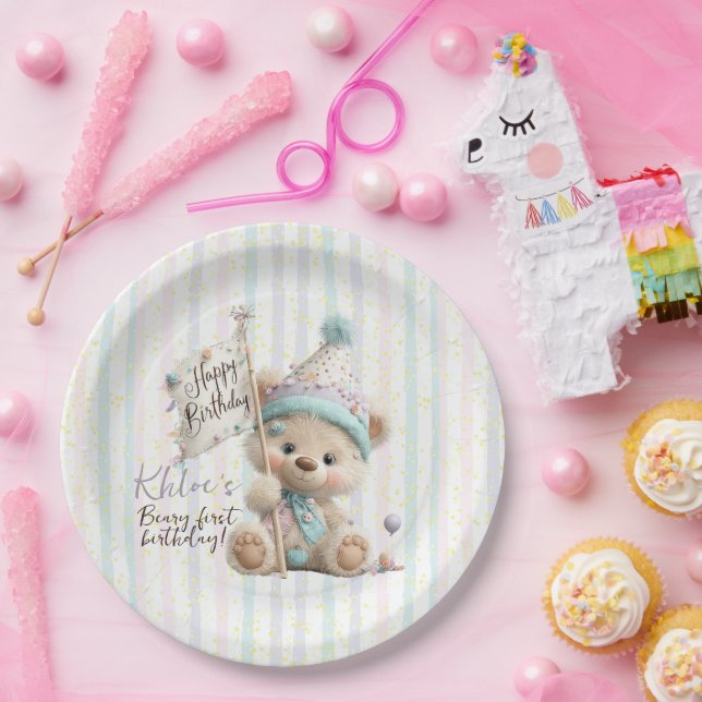 Prato De Papel Pastel Teddy Bear Birthday  (Festa)