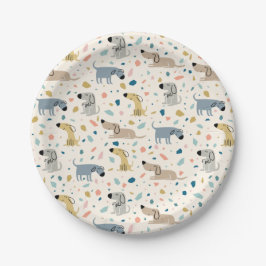 Prato De Papel Pastel Terrazzo Funny Cute Dog Patterno