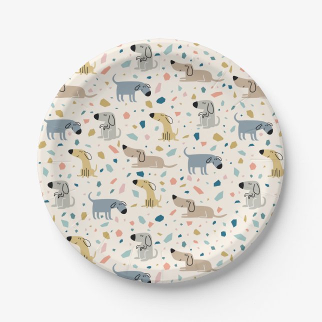 Prato De Papel Pastel Terrazzo Funny Cute Dog Patterno (Frente)