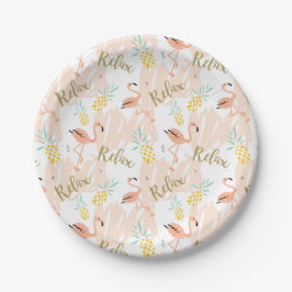 Prato De Papel Pastel Tropical Pink Flamingo Pattern