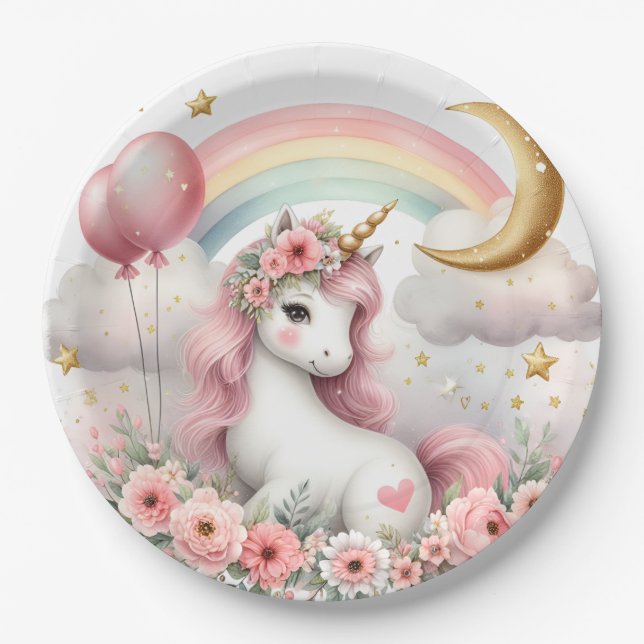 Prato De Papel Pastel Unicorn (Frente)