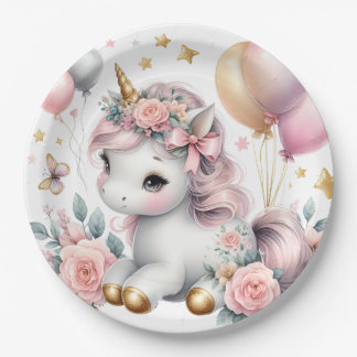 Prato De Papel Pastel Unicorn