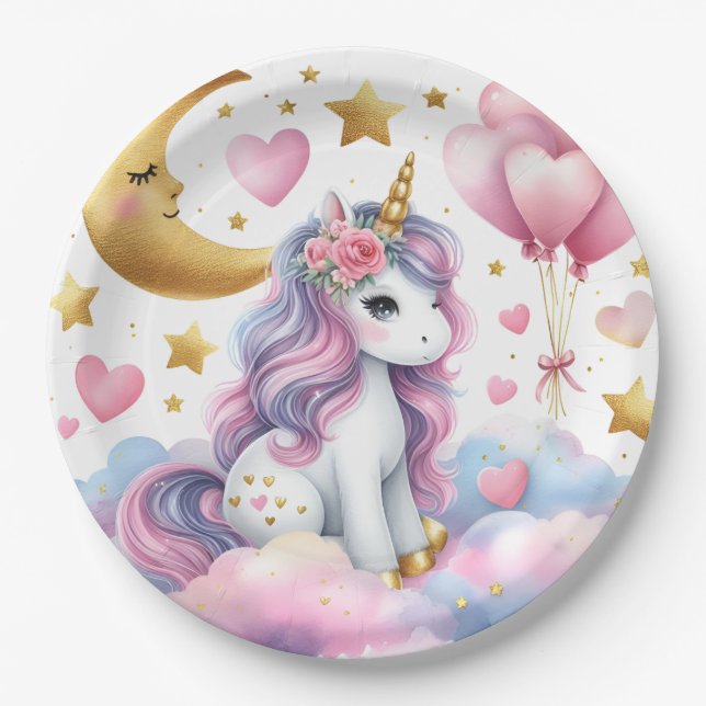 Prato De Papel Pastel Unicorn (Frente)