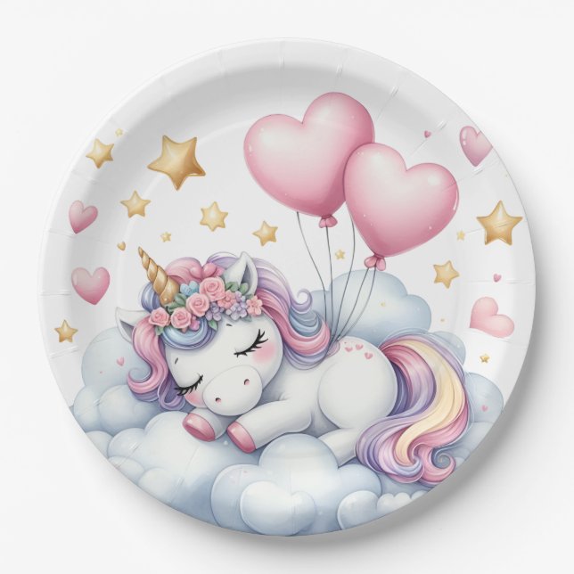 Prato De Papel Pastel Unicorn (Frente)