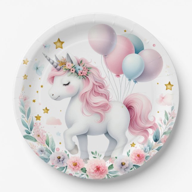 Prato De Papel Pastel Unicorn (Frente)