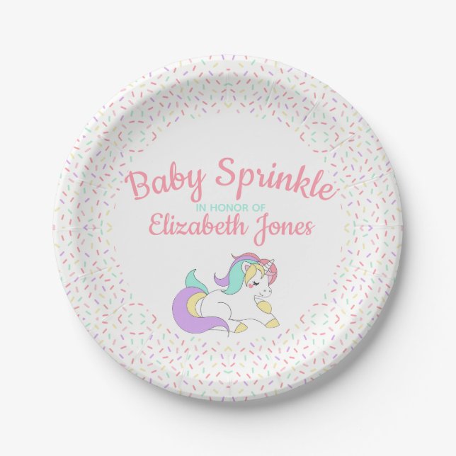 Prato De Papel Pastel Unicorn Baby Sprinkle (Frente)
