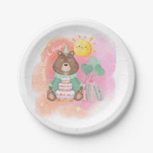 Pastel Watercolor Bear Birthday Party Plate