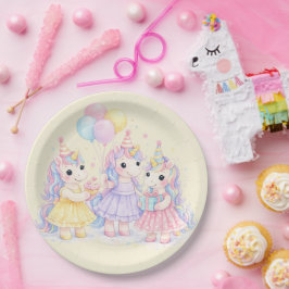 Prato De Papel Pastel Watercolor Unicorn Girls Birthday