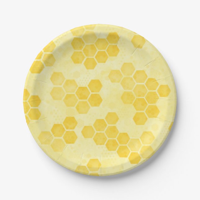 Prato De Papel Pastel Yellow Honeycomb Pattern (Frente)