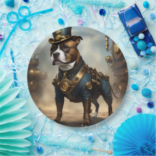 Prato De Papel Patas Mecânicas: Staffordshire Terrier Steampunk
