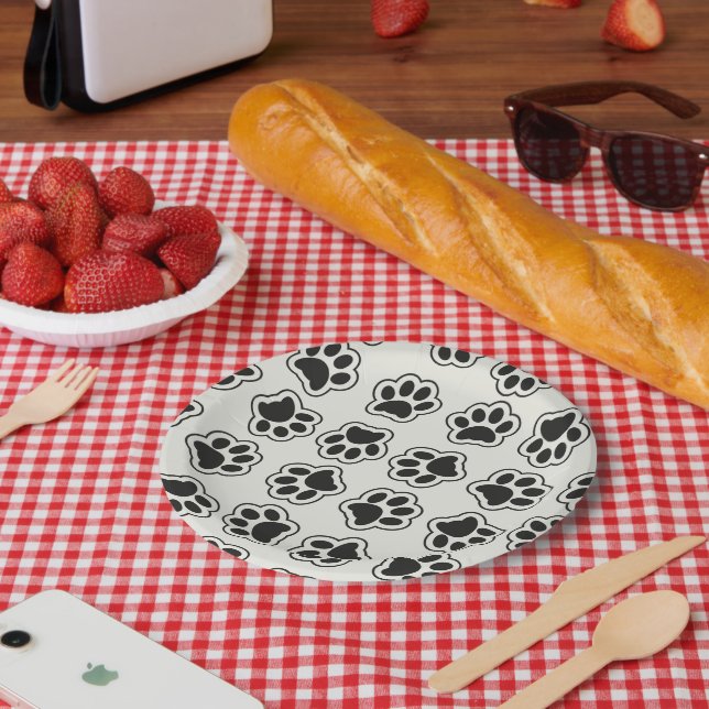 Prato De Papel Patas Negras, Patas-Cachorros, Patas-Gatos, Contor (Piquenique)