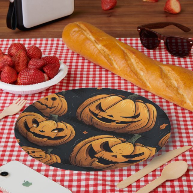 Prato De Papel Patch de Pumpkin de Snacks Spooky (Piquenique)