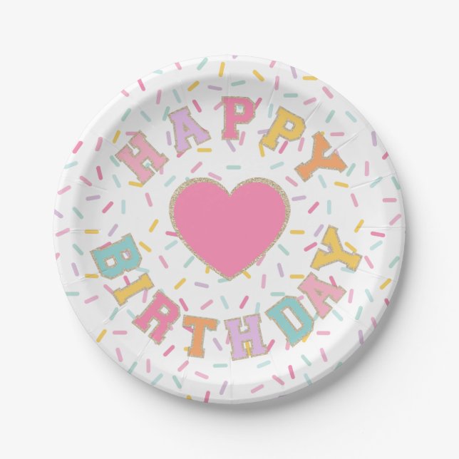 Prato De Papel Patch Preppy - Letra Birthday (Frente)