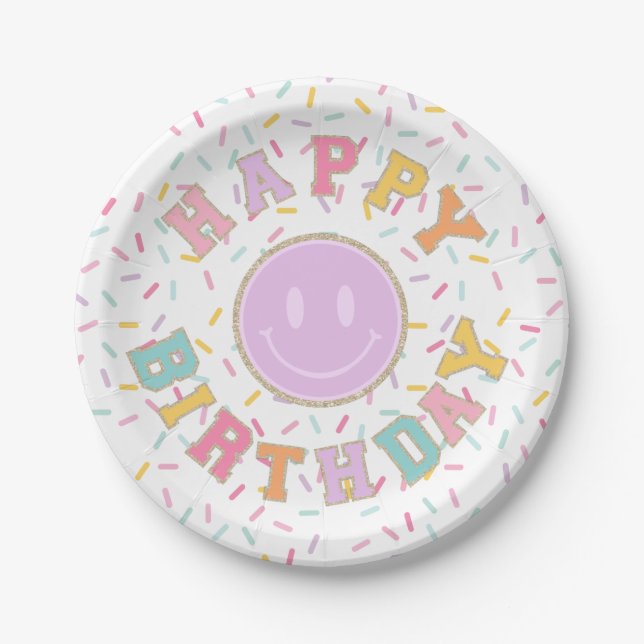 Prato De Papel Patch Preppy - Letra Birthday (Frente)