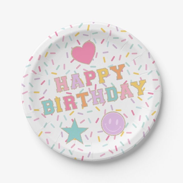 Prato De Papel Patch Preppy - Letra Birthday Paper Plates (Frente)