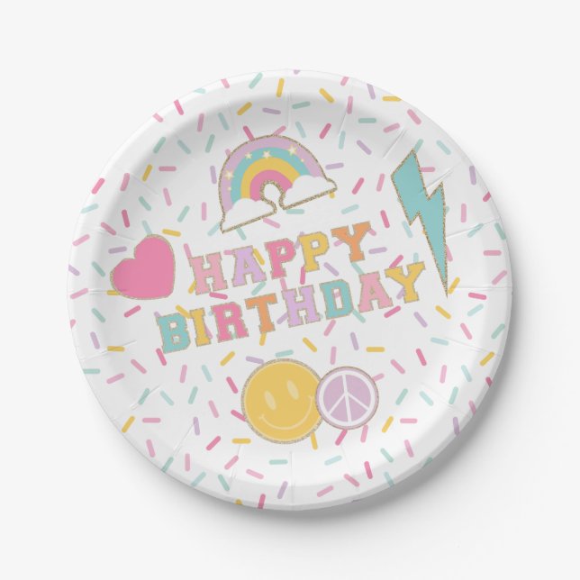 Prato De Papel Patch Preppy - Letra Birthday Paper Plates (Frente)