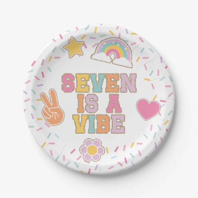 Prato De Papel Patch Preppy Seven é um Vibe Birthday (Frente)