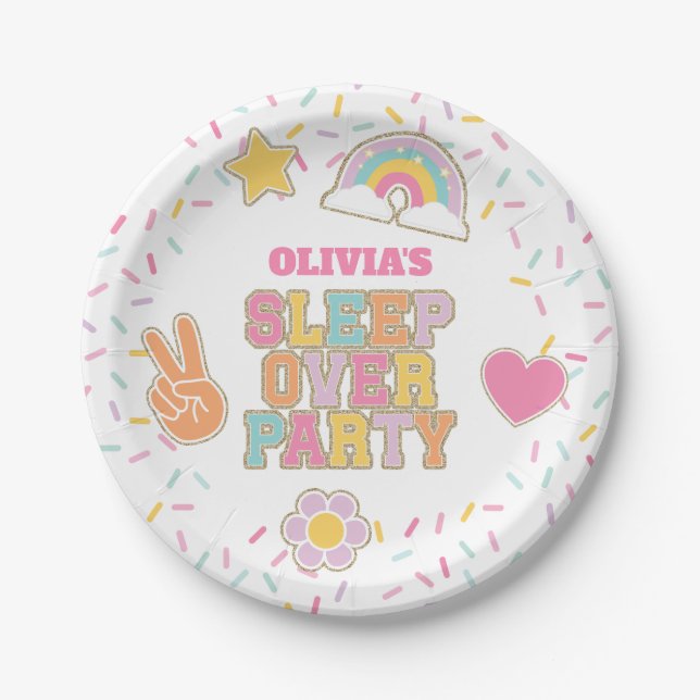 Prato De Papel Patch Preppy Sleepover Birthday (Frente)