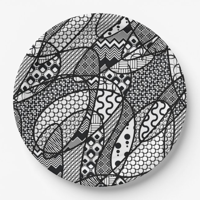 Prato De Papel Patchwork Preto e Branco Padrão 05 (Frente)