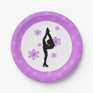 Prato De Papel Patinagem no gelo roxo dos flocos de neve